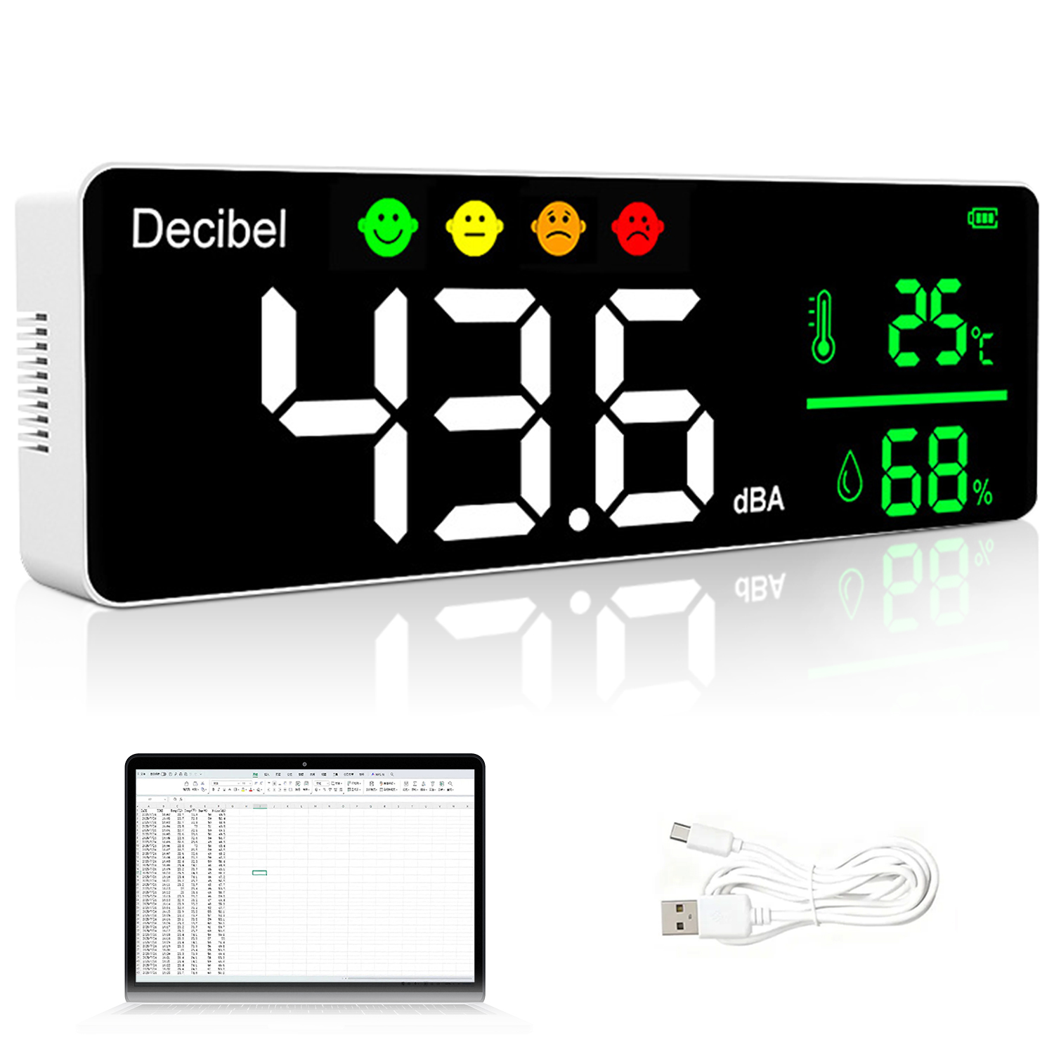 Home Office Form - Wandmontage digitale decibelmeter geluidsniveaumeter met USB-voeding