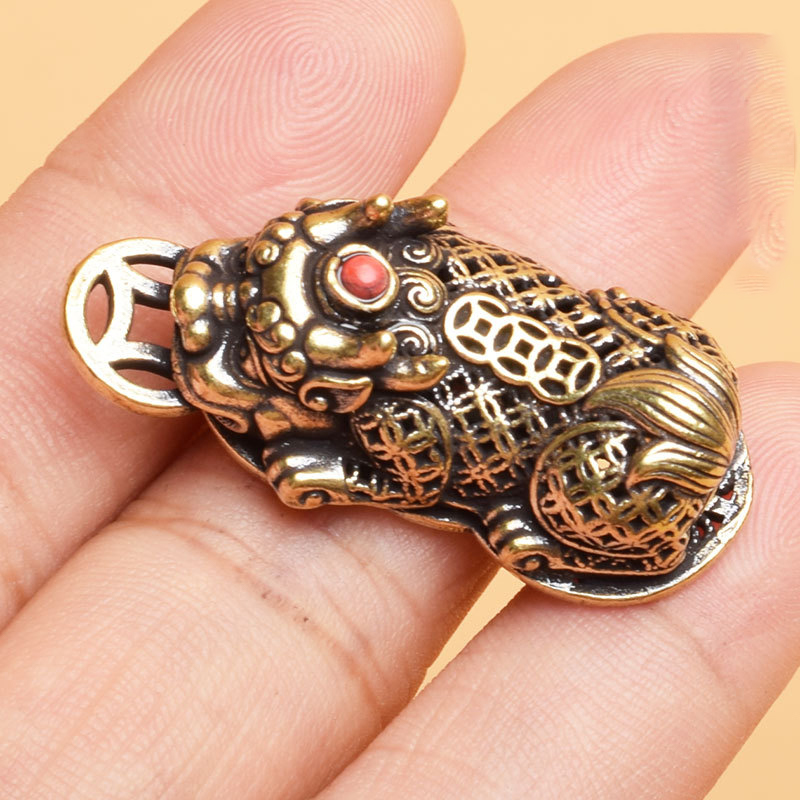 Home Office Freelancer - Messing Pixiu-munt Chinese miniatuurbeeldjes - Geluksornament