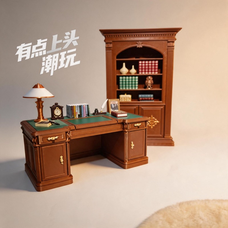Home Office Freelancer - Originele 1/12 miniatuur vintage bureaustoelset in