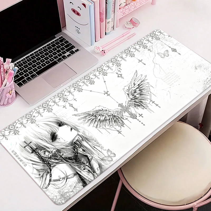 Home Office Keyboard And Mouse - Leren muismat Zwart Wit Anime Esthetiek
