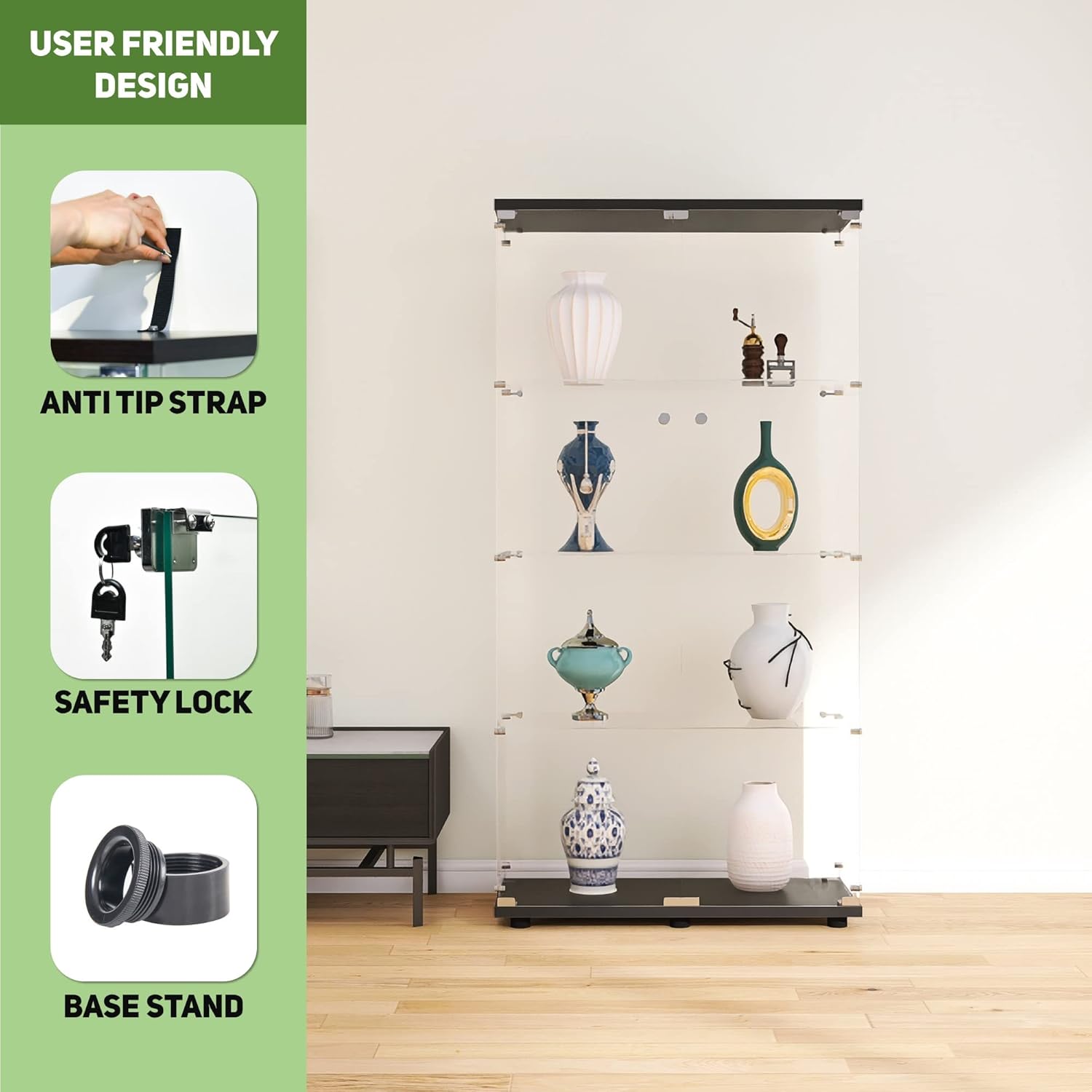 Glazen vitrinekast met 4 plank - Home Office Living Room recensie en prijs